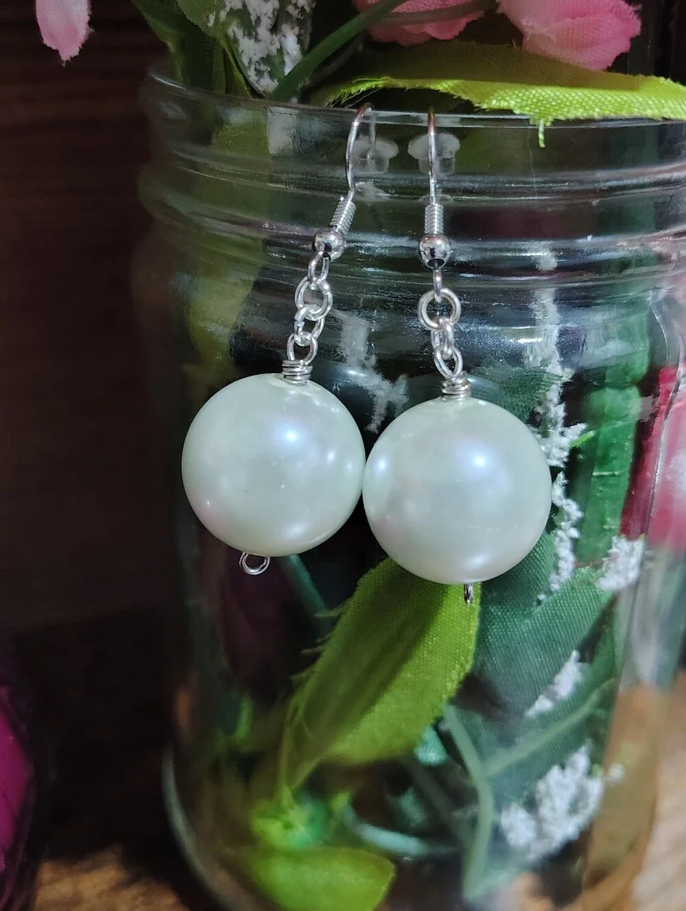 Large Classic White Pearl Drop Earrings - Handmade